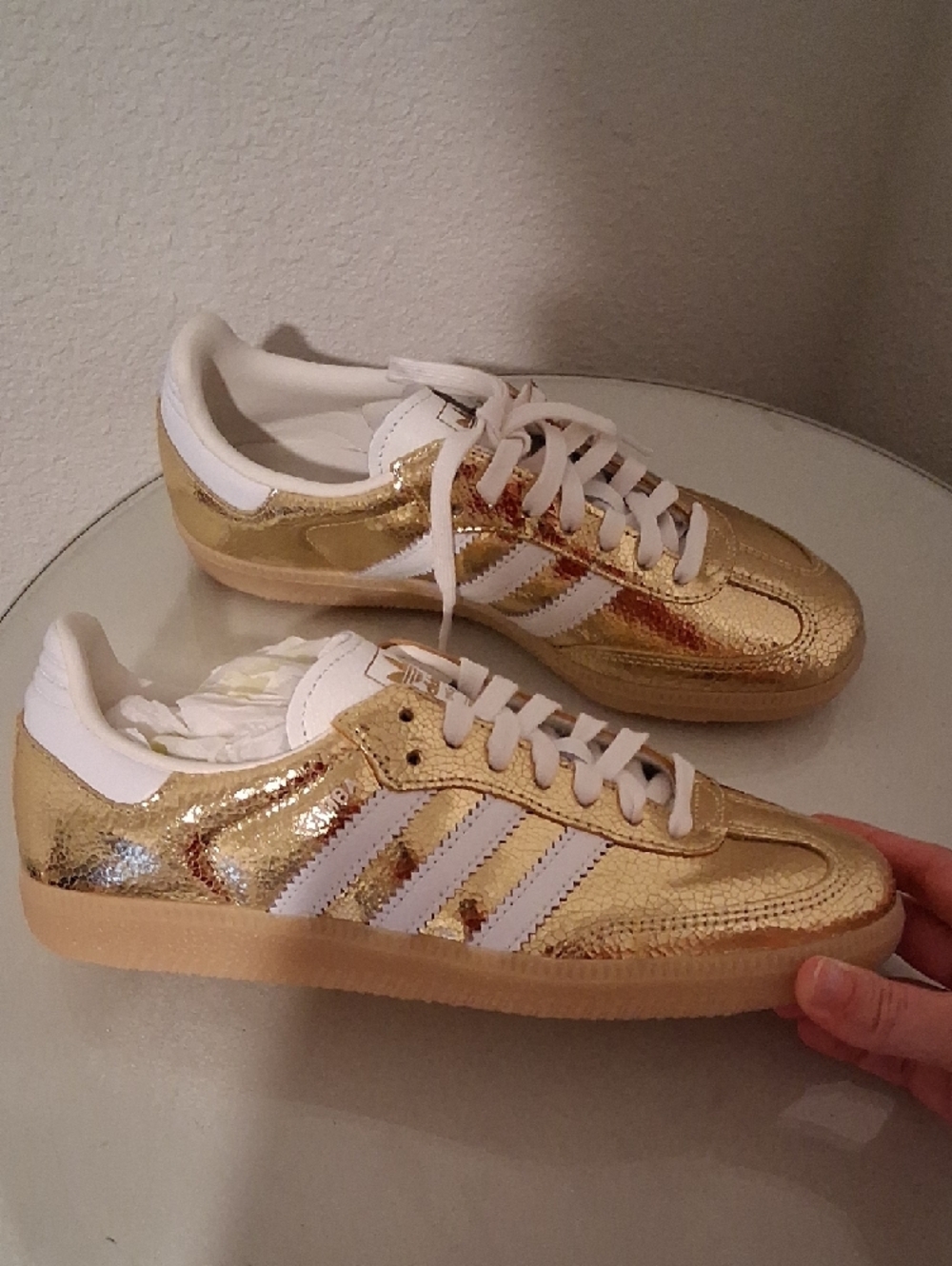 adidas Gold and White Samba Low-Top Sneakers - Picture 3 of 6